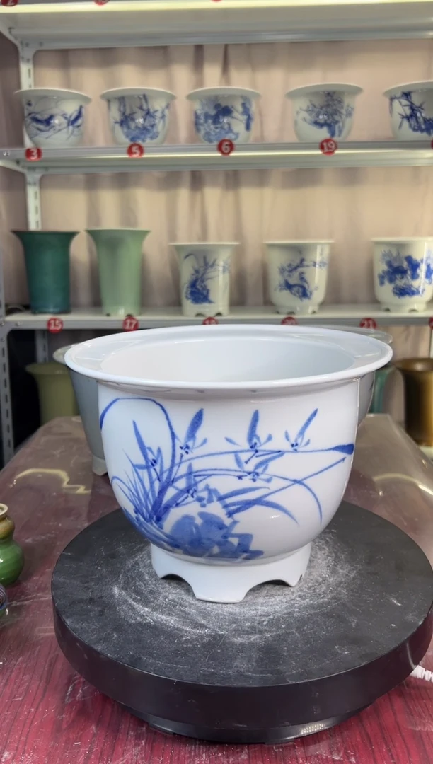 六**二微瑕景德镇青花瓷花盆高17外口23内口18