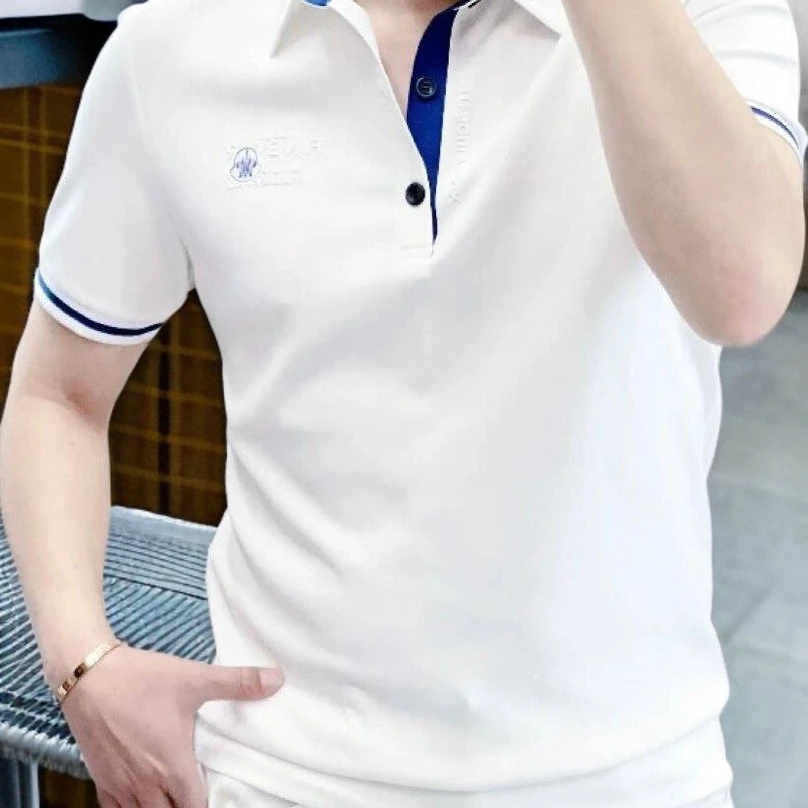 2025夏季新款男士短袖t恤翻领polo衫潮牌修身领上衣休闲衬衣凉感T