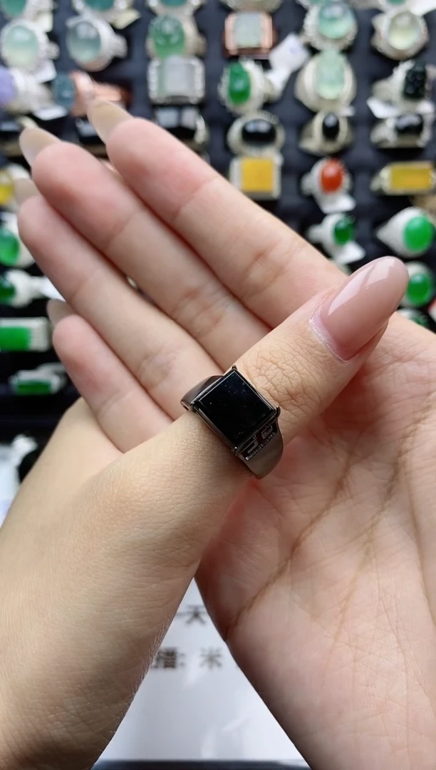 【闪购商品】翡翠戒指银S925镶嵌天然翡翠开口男戒