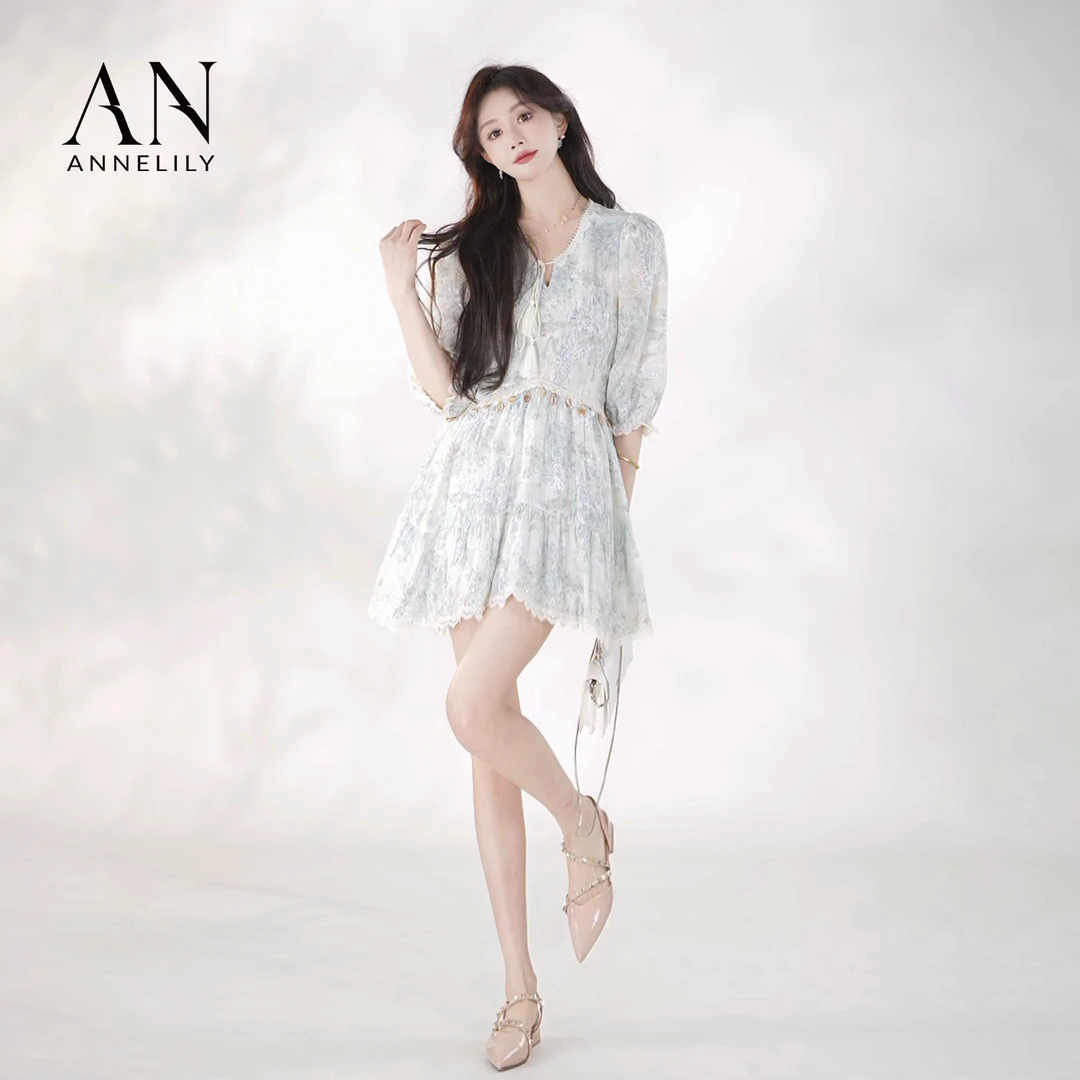 ANNELILY安琪琪【心梦】显瘦轻奢百搭夏季重工短裙套装AT2505002