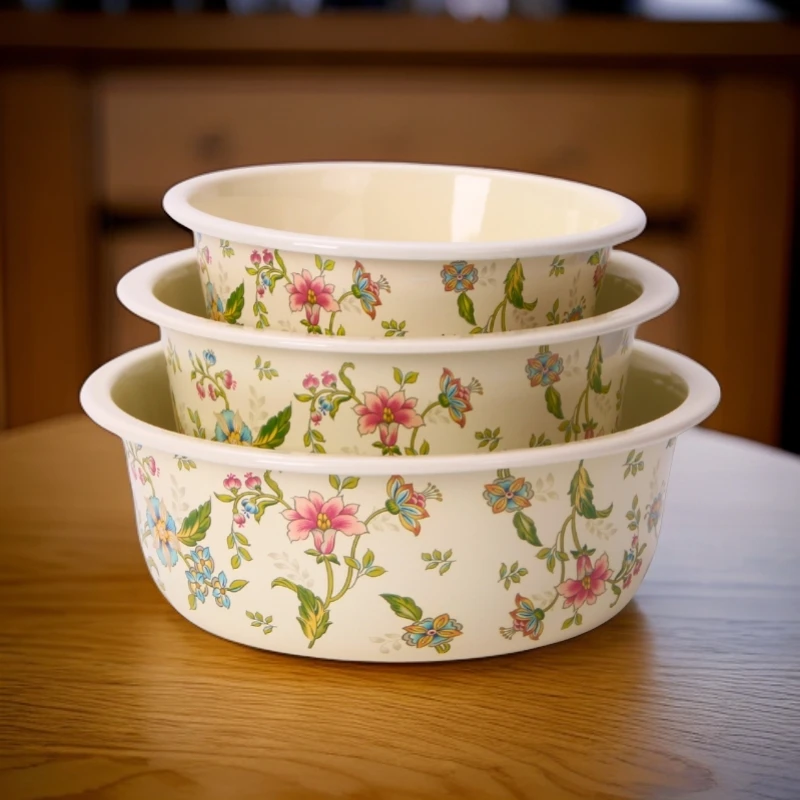 【七喜】24-28-32cm卷边盆三件套配1个木盖多花型选择 和面盆洗菜盆