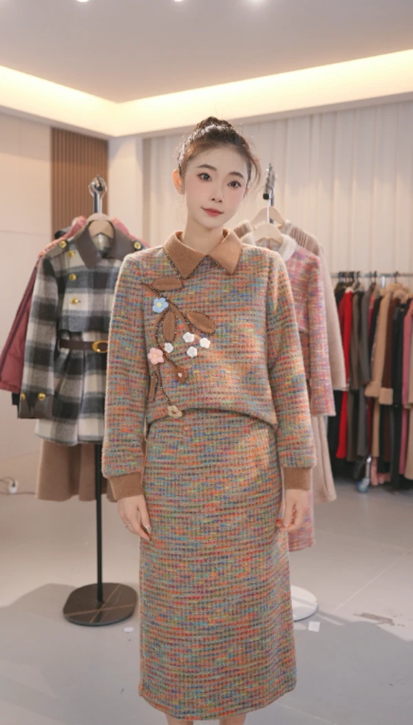 M0029 气质优雅两件套秋冬新款高档洋气女士百搭裙子