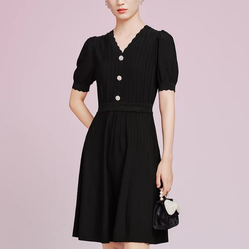 2025【拉K订单】夏季新款拼接泡泡袖针织连衣裙（25L0897）