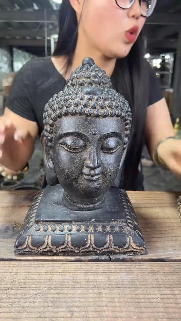 陶土小佛头+莲花底座