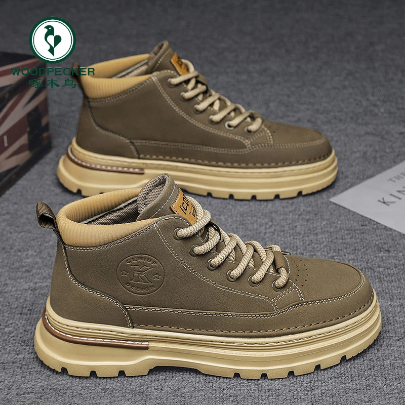 【正品】啄木鸟男鞋春季英伦复古中帮马丁靴运动休闲工装鞋潮流短靴