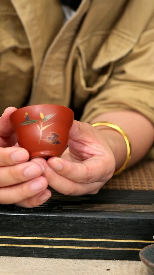 紫砂壶宜兴紫砂4 悟竹葫芦杯 朱泥