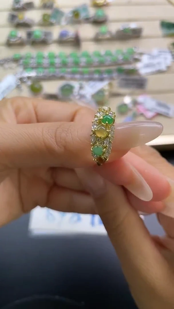 银S925镶嵌戒指翡翠翡翠 蛋面 银S925镶嵌