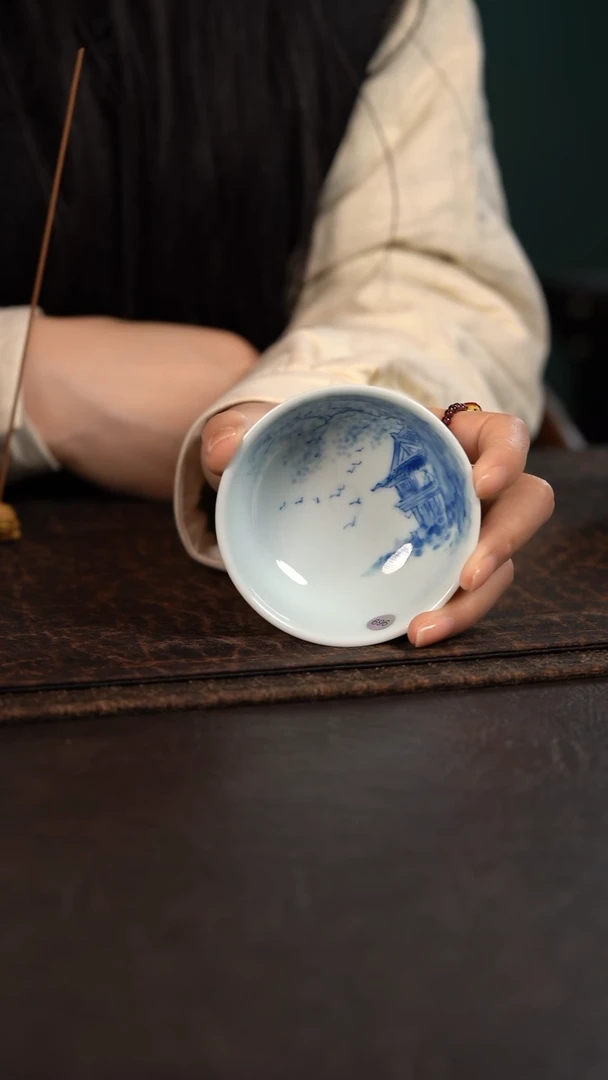 【闪购商品】杯微瑕696号HLX陶瓷山水高脚普洱杯