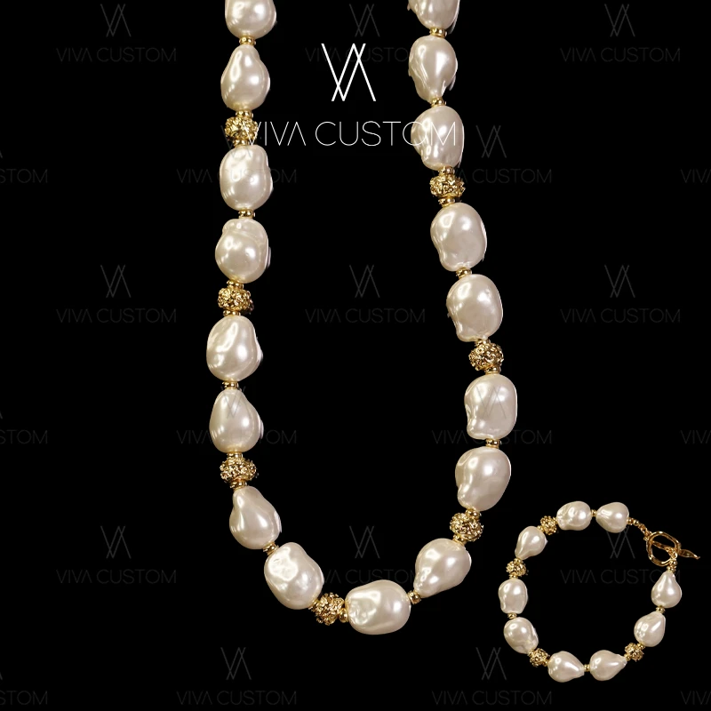 铜合金仿珍珠手链 简约不规则巴洛克套装✓