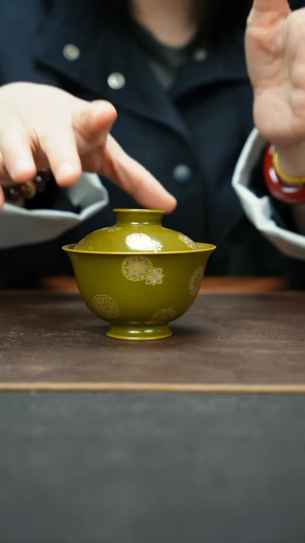 杯景德镇茶叶末堆金银皮球花盖碗