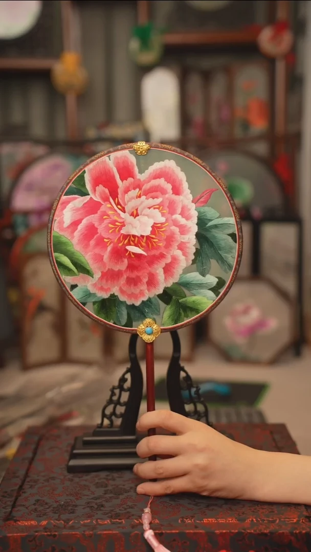 扇子团扇 绣花双面非遗