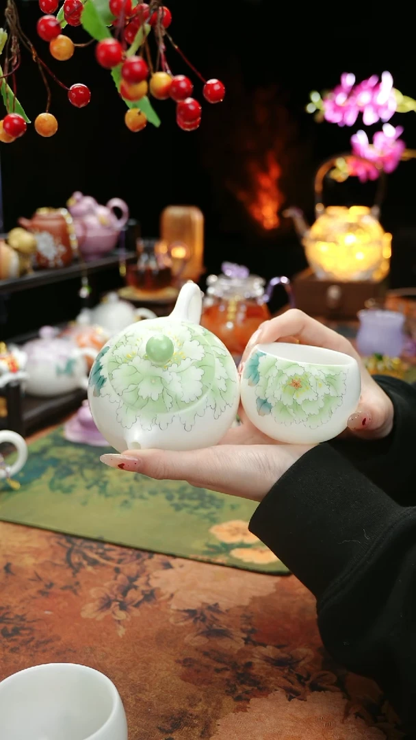 【闪购商品】手绘绿牡丹+主人杯