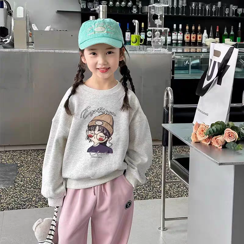 女童卫衣2024新款儿童洋气卡通小圆领女宝上衣潮流印花女孩ins