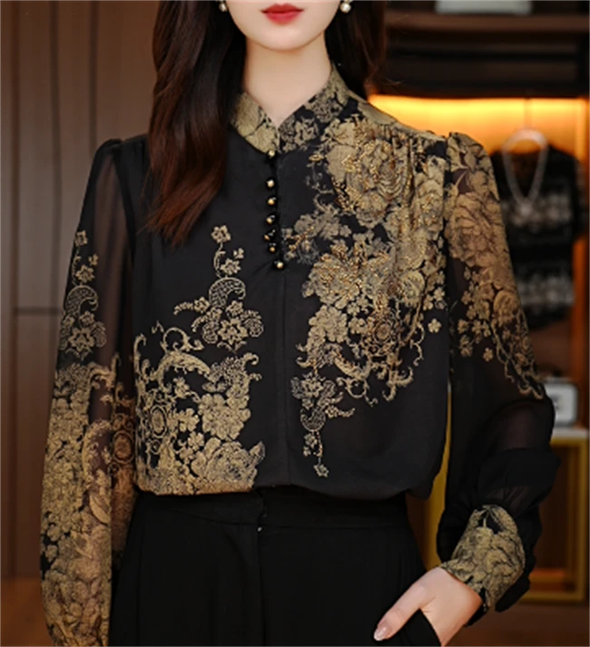 春季时尚琉璃双绉丝轻奢优雅洋气减龄时尚百搭显瘦衬衫V24G143