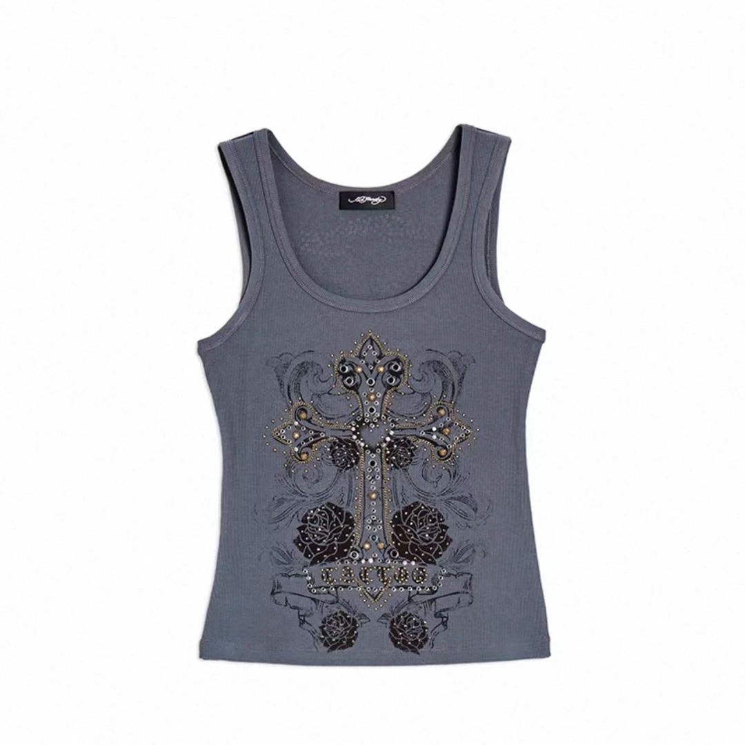EdHardy/埃德哈迪夏季新款Y2K辣妹十字架背心洋气衣服女E1QBW423