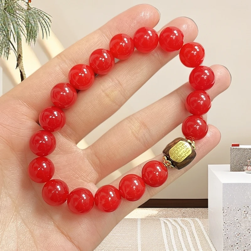 尺寸约10mm18颗天然正品玛瑙玉石血玉红景天金丝楠木设计款手串
