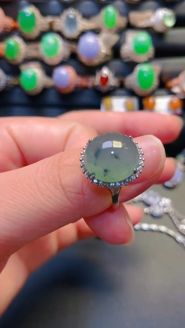 银S925镶嵌翡翠耳饰天然