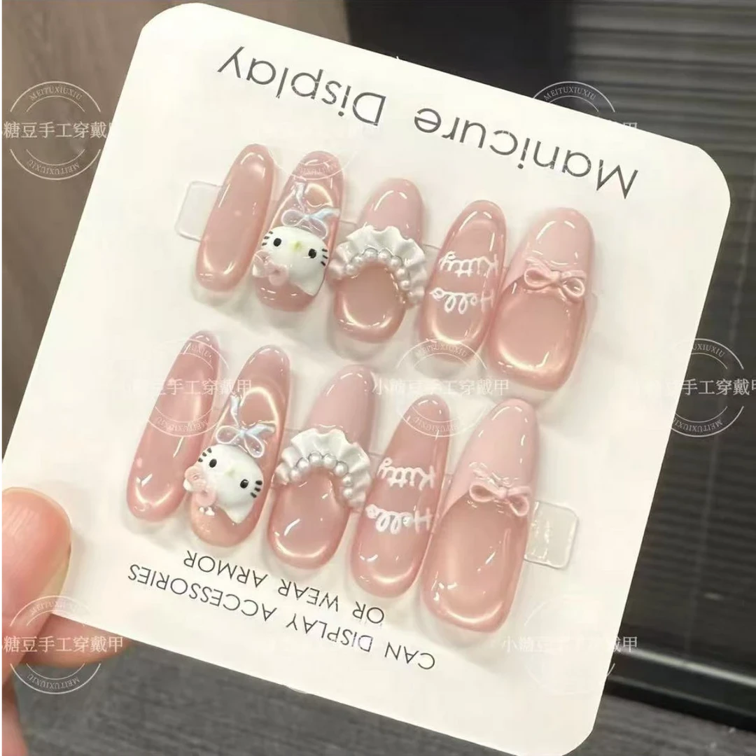 【凯蒂猫】中长款显白可拆卸手工穿戴甲卡通可爱风格手指甲贴