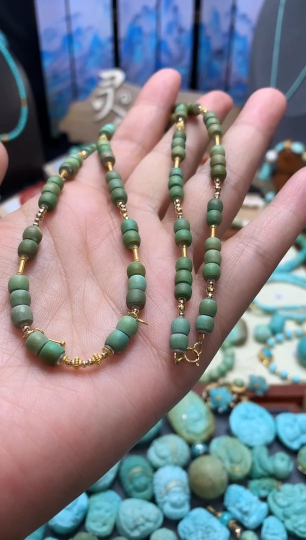 【闪购商品】绿松石颈饰18K金镶嵌直切项链