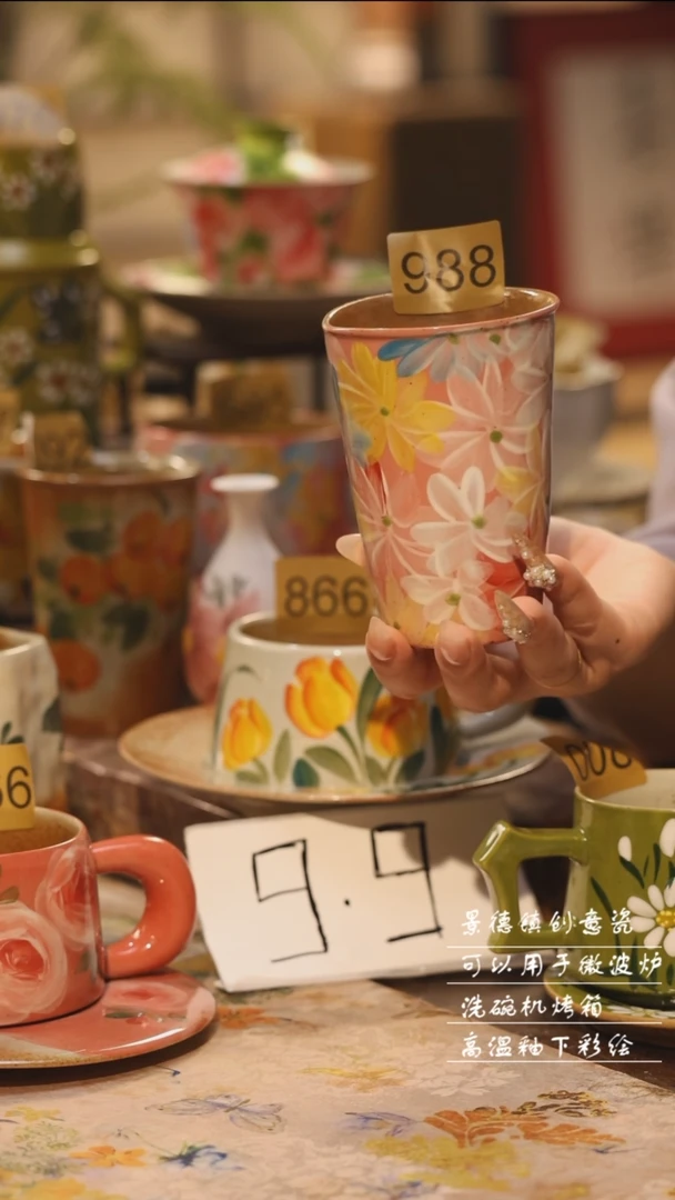 陶瓷988景德镇高温手绘釉下彩设计师款式