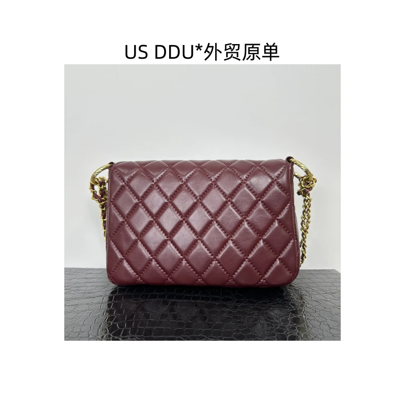 A31 时尚百搭链条双环菱格枣红色单肩斜挎包3301/H001
