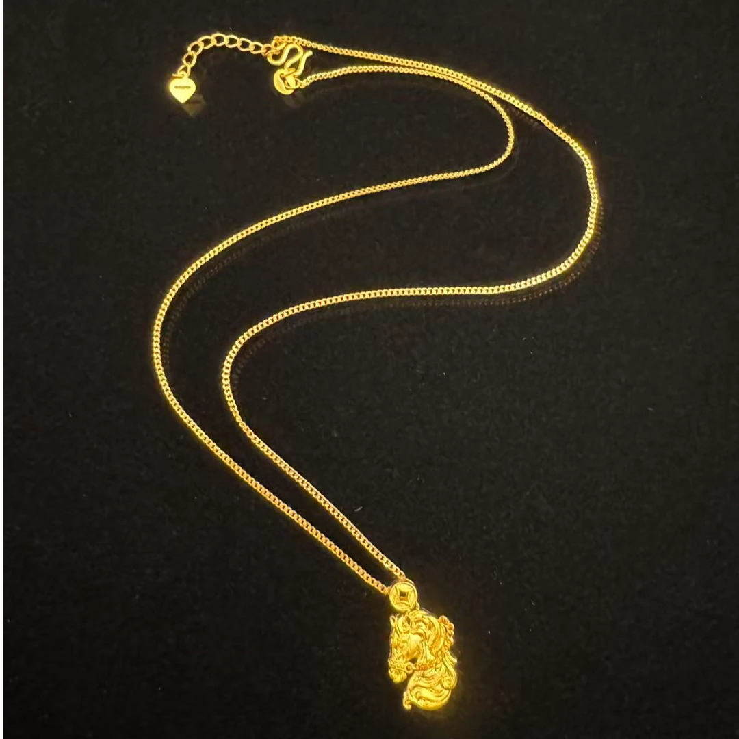 足金999 黄金 赤骥马复古项链