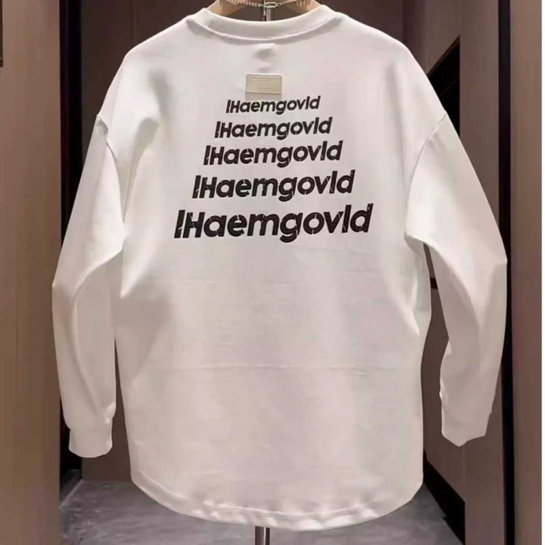 男士字母印花休闲圆领长袖卫衣时尚潮流百搭青年简约宽松上衣打底