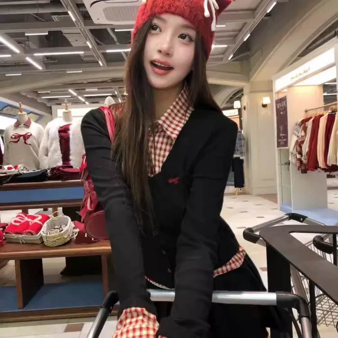 美式复古假两件上衣女辣妹风设计感修身收腰显瘦条纹拼接长袖t恤