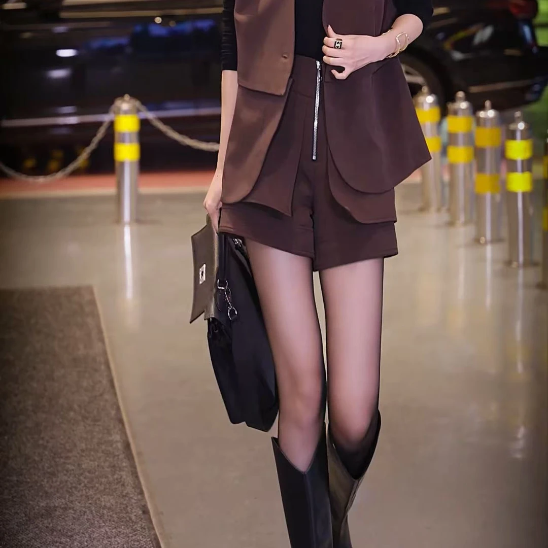 （萱萱推荐）小众气质高腰拉链直筒阔腿短裤