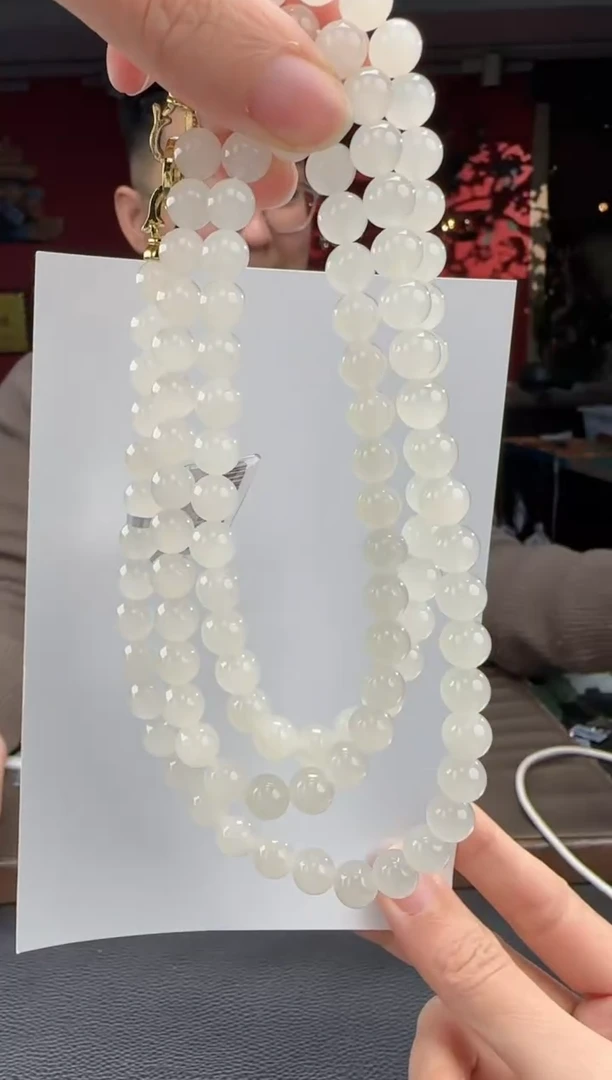 颈饰未镶嵌和田玉白冰猫108颗多圈卡8