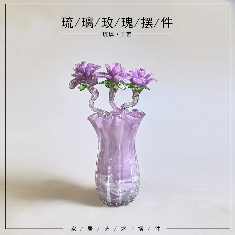 纯手工制作夜光琉璃玫瑰花