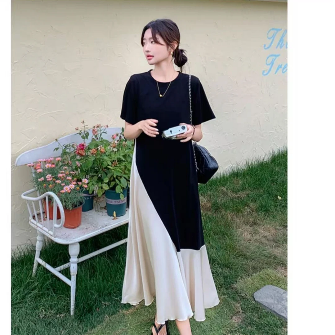 849拼色显瘦连衣裙气质气质