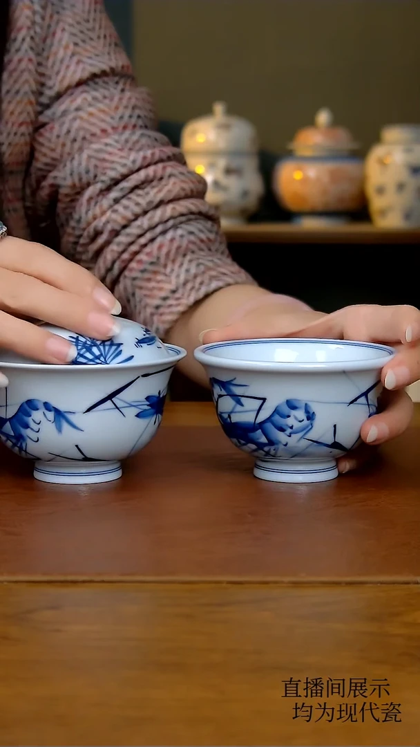 其他永**畏写意虾趣两才盖碗+写意虾趣压手杯