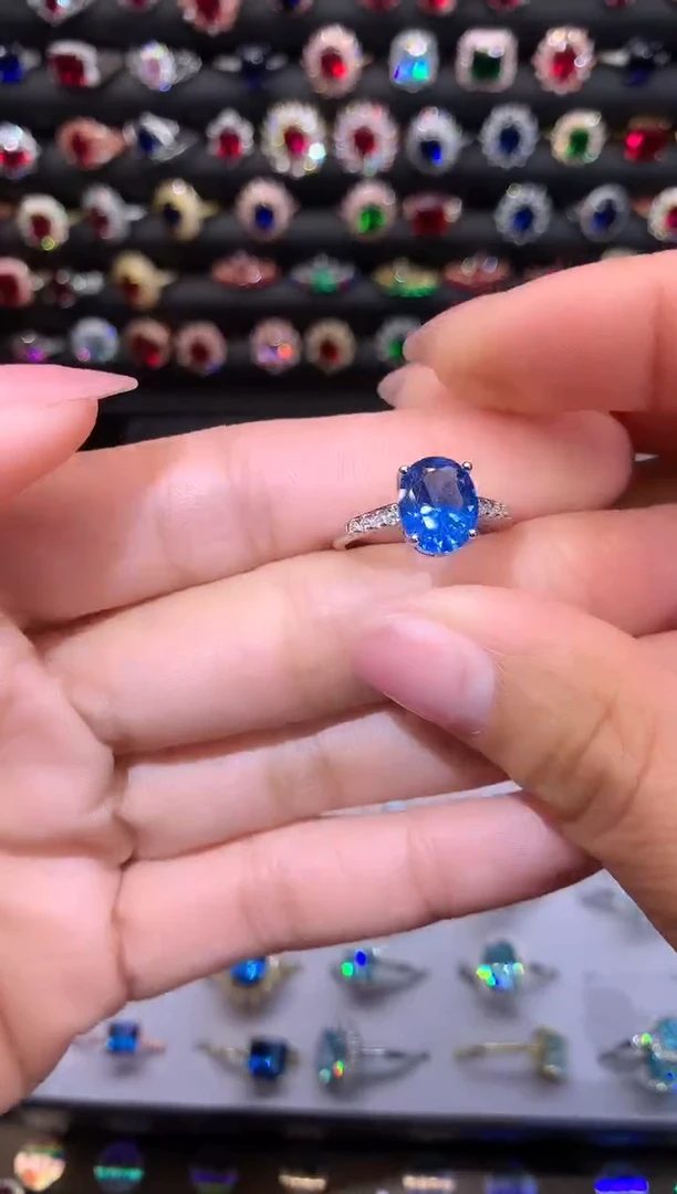 【闪购商品】蓝宝石戒指银S925镶嵌矢车菊810