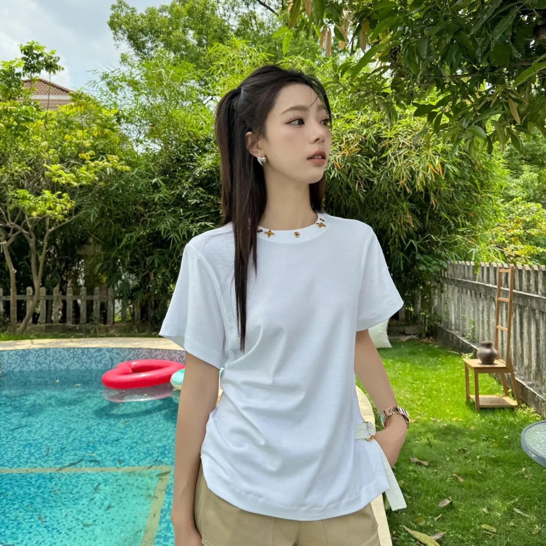 未使用 LouisVuitton/路易威登 白色金属logo短袖T恤