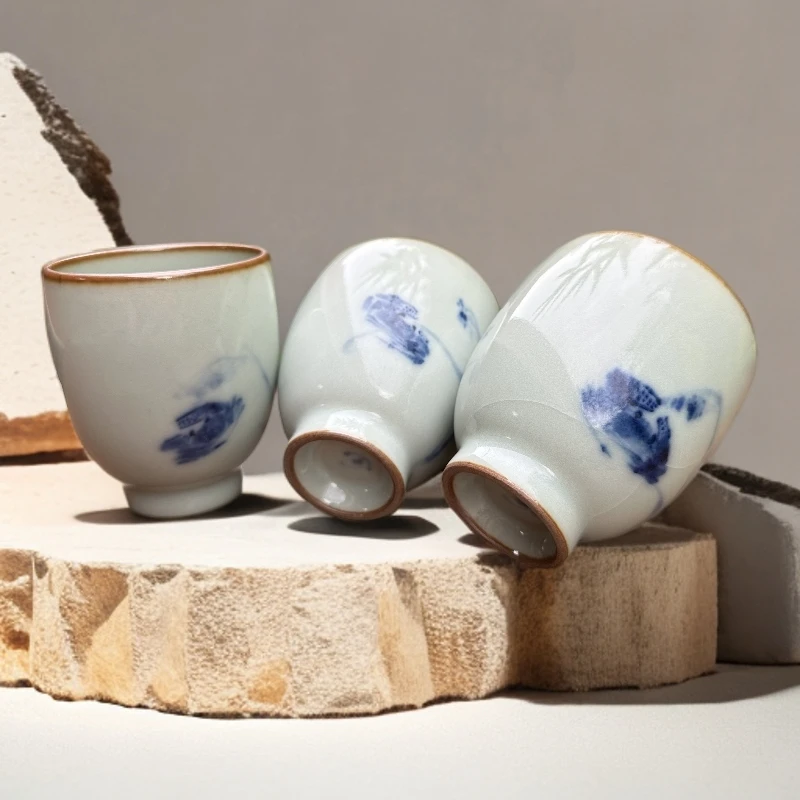 【器度甄选】天予窑 汝瓷 春归釉青花螃蟹罗汉杯