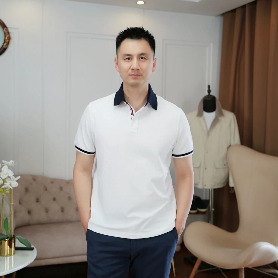 夏季男士镶边袖口多色短袖商务休闲珠地棉撞色翻领POLO衫 PP25209