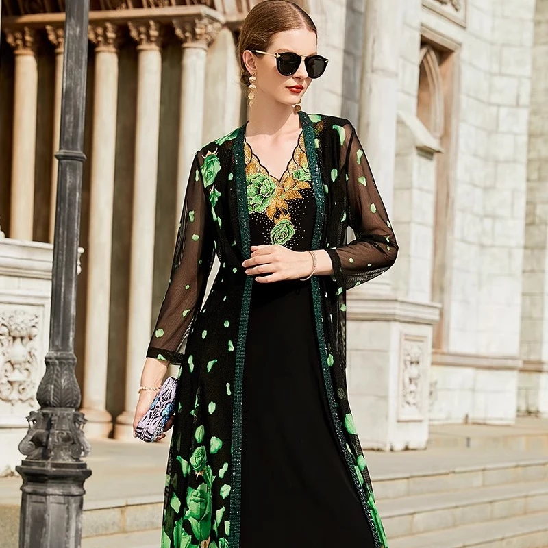 37316欧依云中年妈妈夏季连衣裙两件套显瘦洋气大码裙子套装女