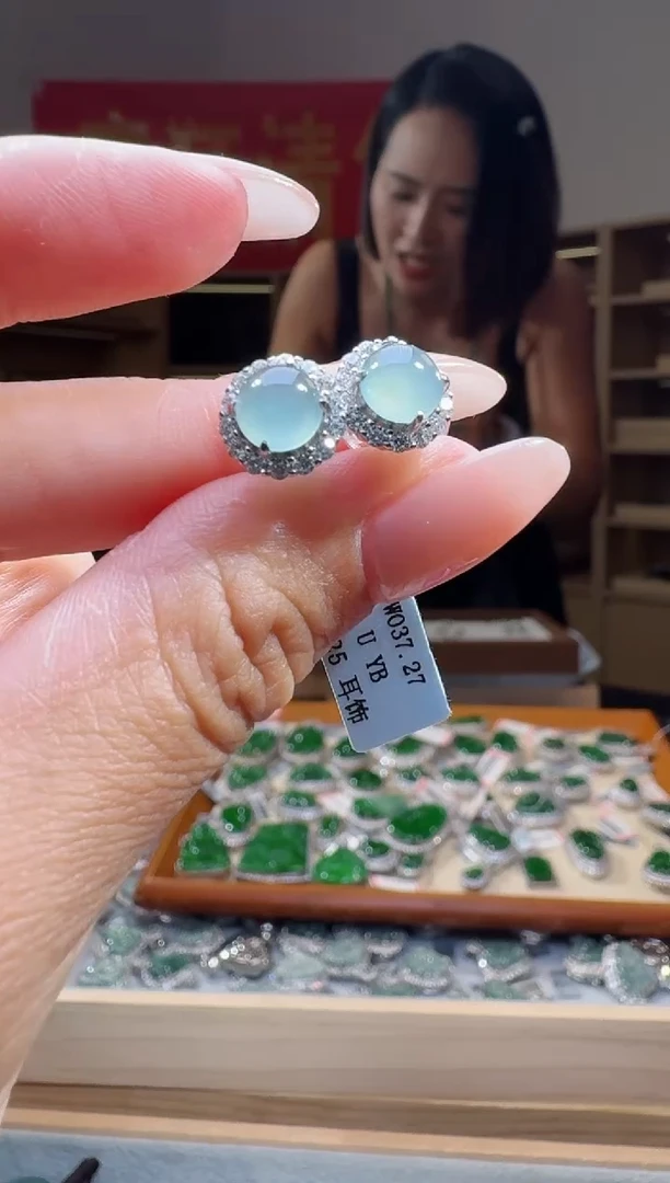 定制翡翠银S925镶嵌纯天然A货翡翠耳饰（多样性发其一）