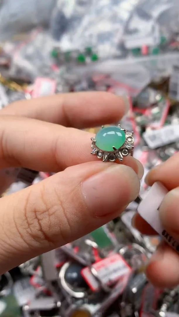 银S925镶嵌戒指翡翠天然A货缅甸翡翠