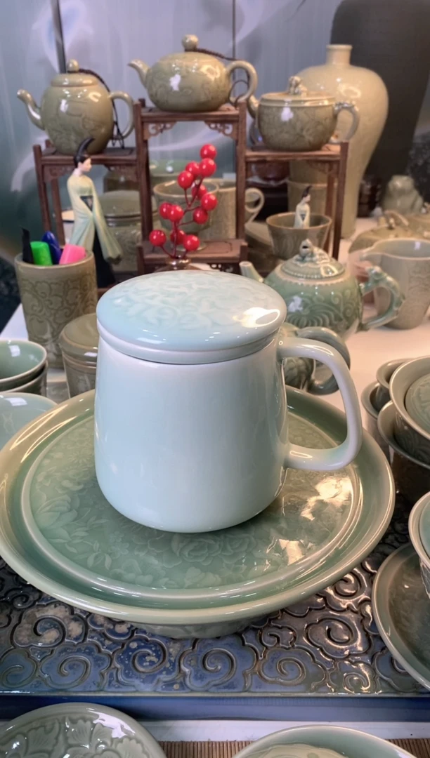 耀州窑微瑕处理天青釉茶漏杯