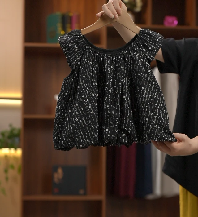 夏季女童休闲百搭碎花时尚娃娃衫