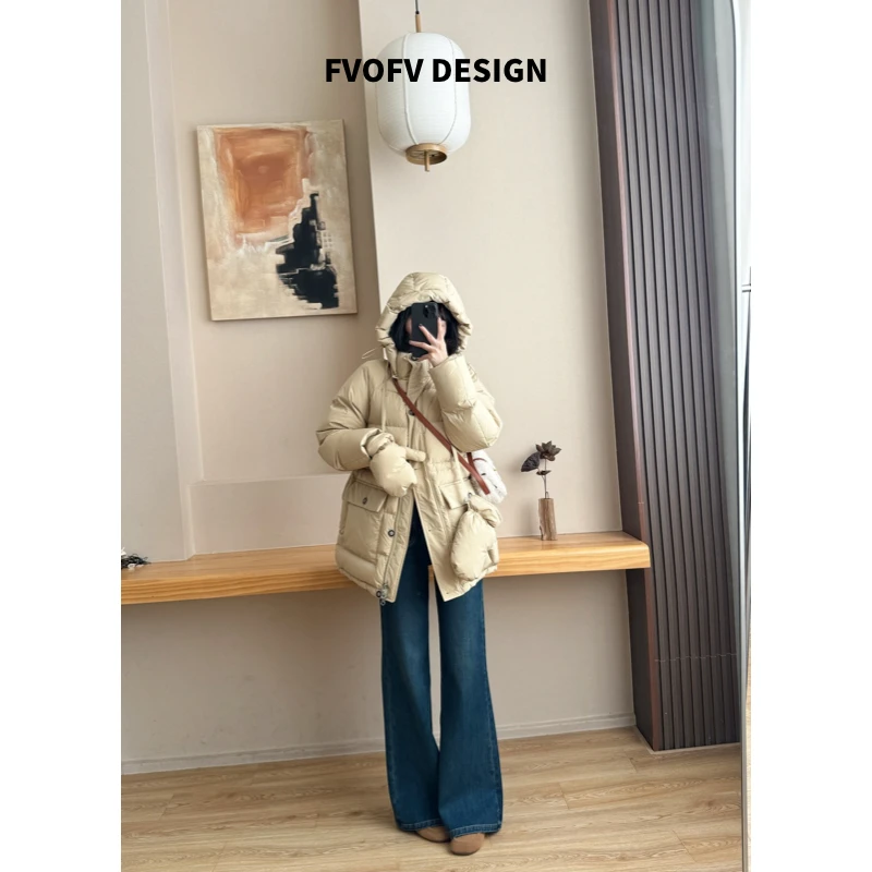 FVOFV【手套鹅】90白鹅绒锁温一手长帽子可拆卸实用手套羽绒服H2161