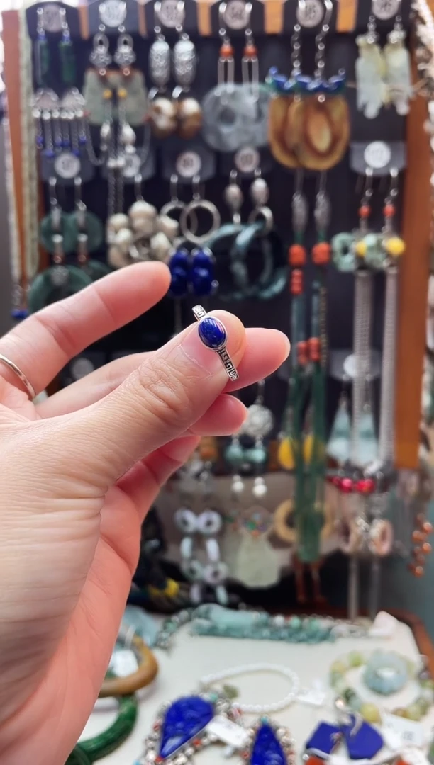 银S925镶嵌青金石戒指饰品