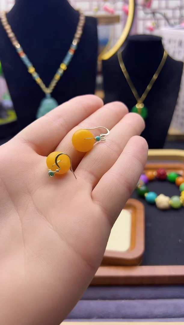 【闪购商品】蜜蜡耳饰14K金镶嵌E82