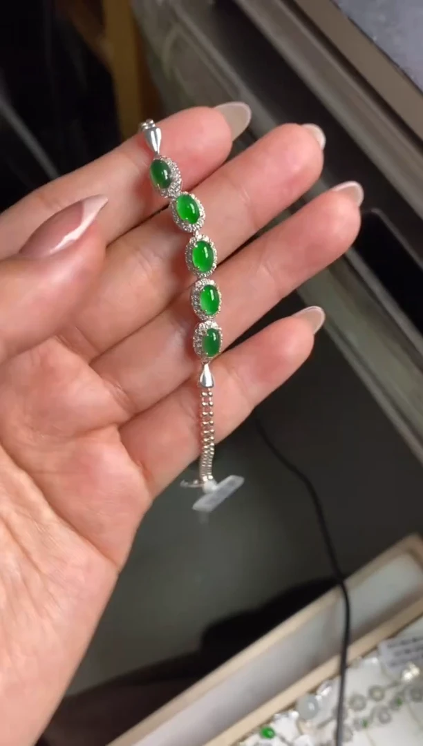 银S925镶嵌戒指翡翠天然A货翡翠