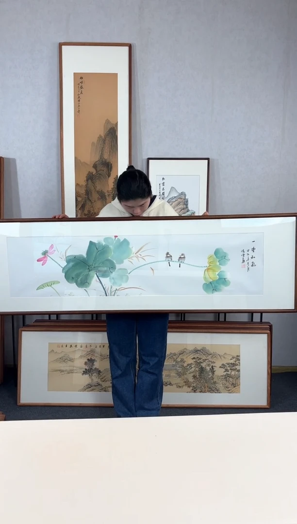 【闪购商品】国画手绘*一堂和气*52*172cm实木框