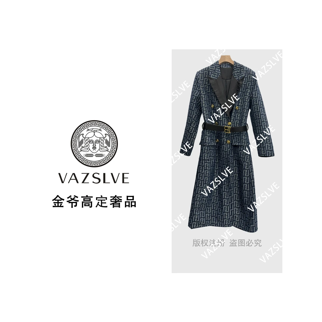 【金爷高定轻奢】轻奢字母提花复古收腰西装领风衣GY6001