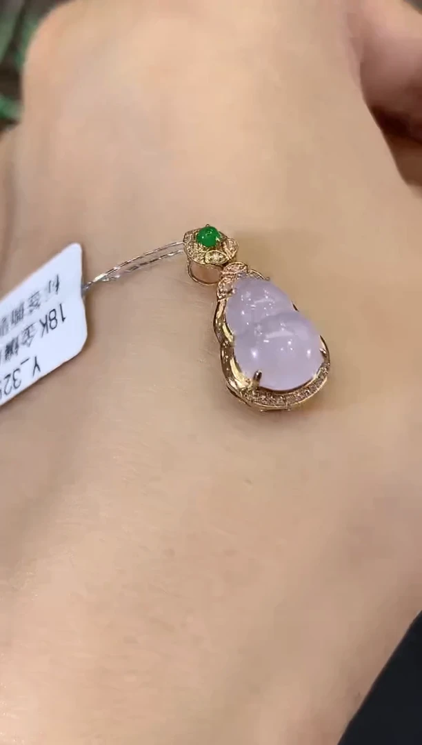 吊坠(不含链)18K金镶嵌翡翠B51 紫货有色差