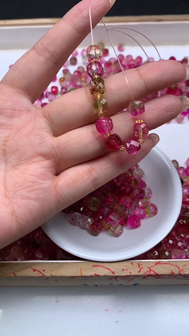 未镶嵌散珠碧玺D450 西瓜碧玺方糖8mm10个6.8元